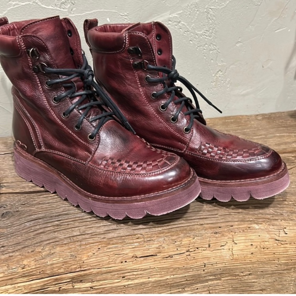 BED STU Boots RARE MERLOT ELISHA II Leather Moto Red Burgundy Black Size 7.5 - Picture 7 of 14